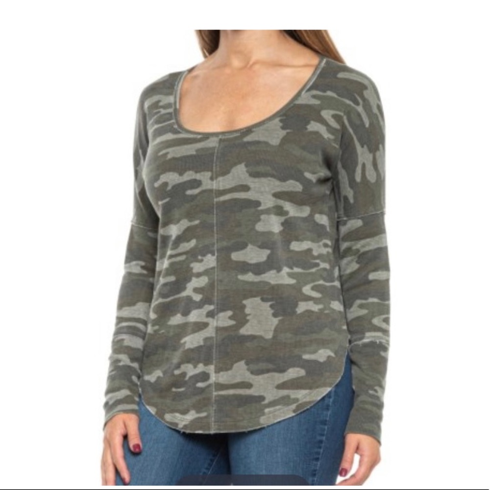 New Lucky Brand Camo Printed Scoop Neck Thermal Shirt - Long Sleeve